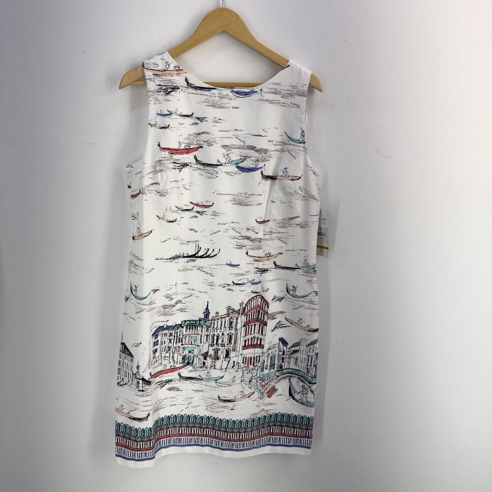 NEW Leslie Fay Venice Gondula Boat White Sleeveless Knee Length Shift Dress 14 - Picture 11 of 17